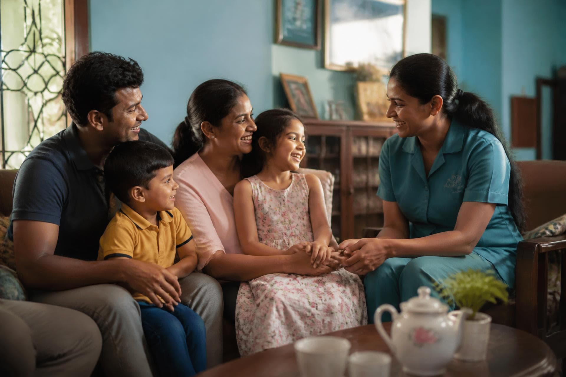 TODO-TRANSLATE: A Sri Lankan family with their caregiver