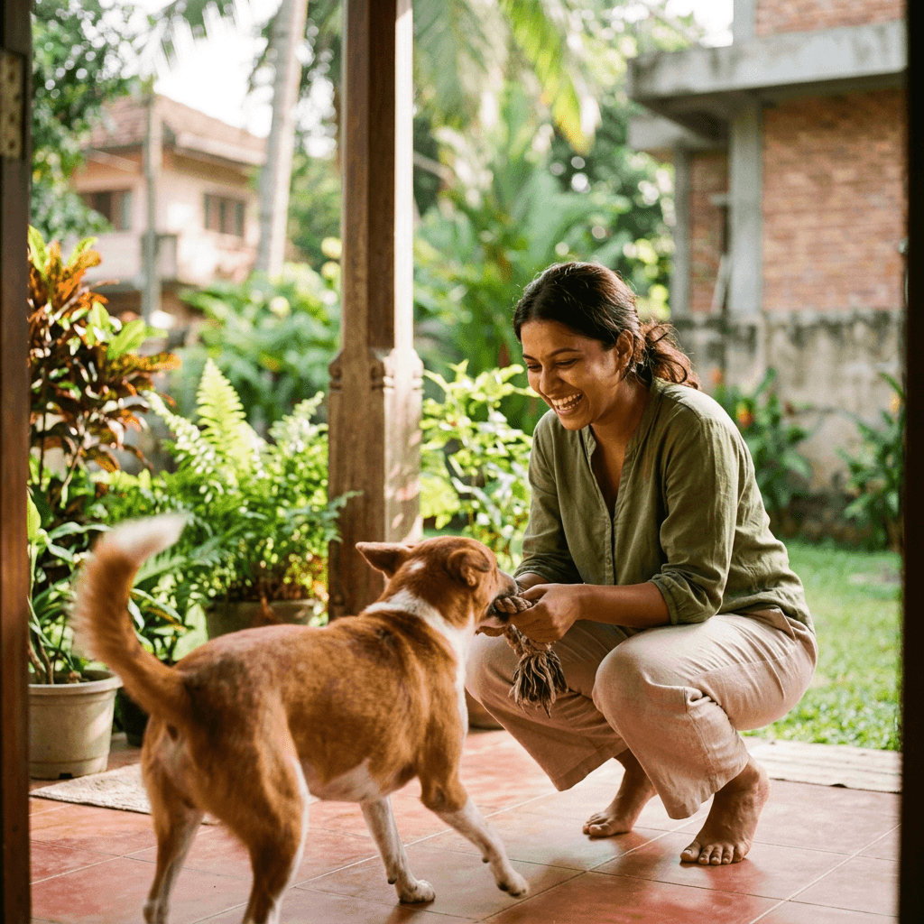 A caregiver with a family pet